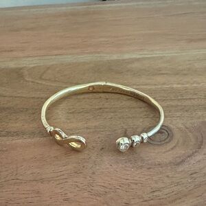 Gold Open-Ended Cuff Bracelet with Knot and Bead Accents